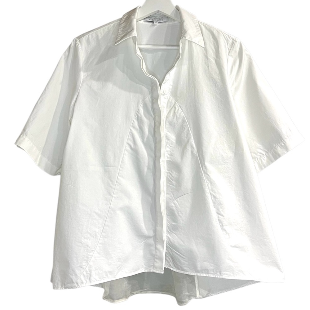 Alexis | White Short Sleeve Minimalist Relaxed Classic Button Up Blouse Size M